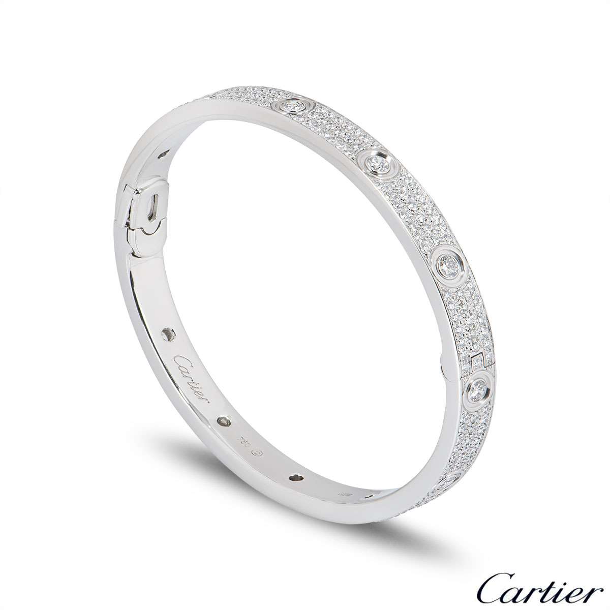Cartier White Gold Pave Diamond Love Bracelet Size 17 N6033602 | Rich ...